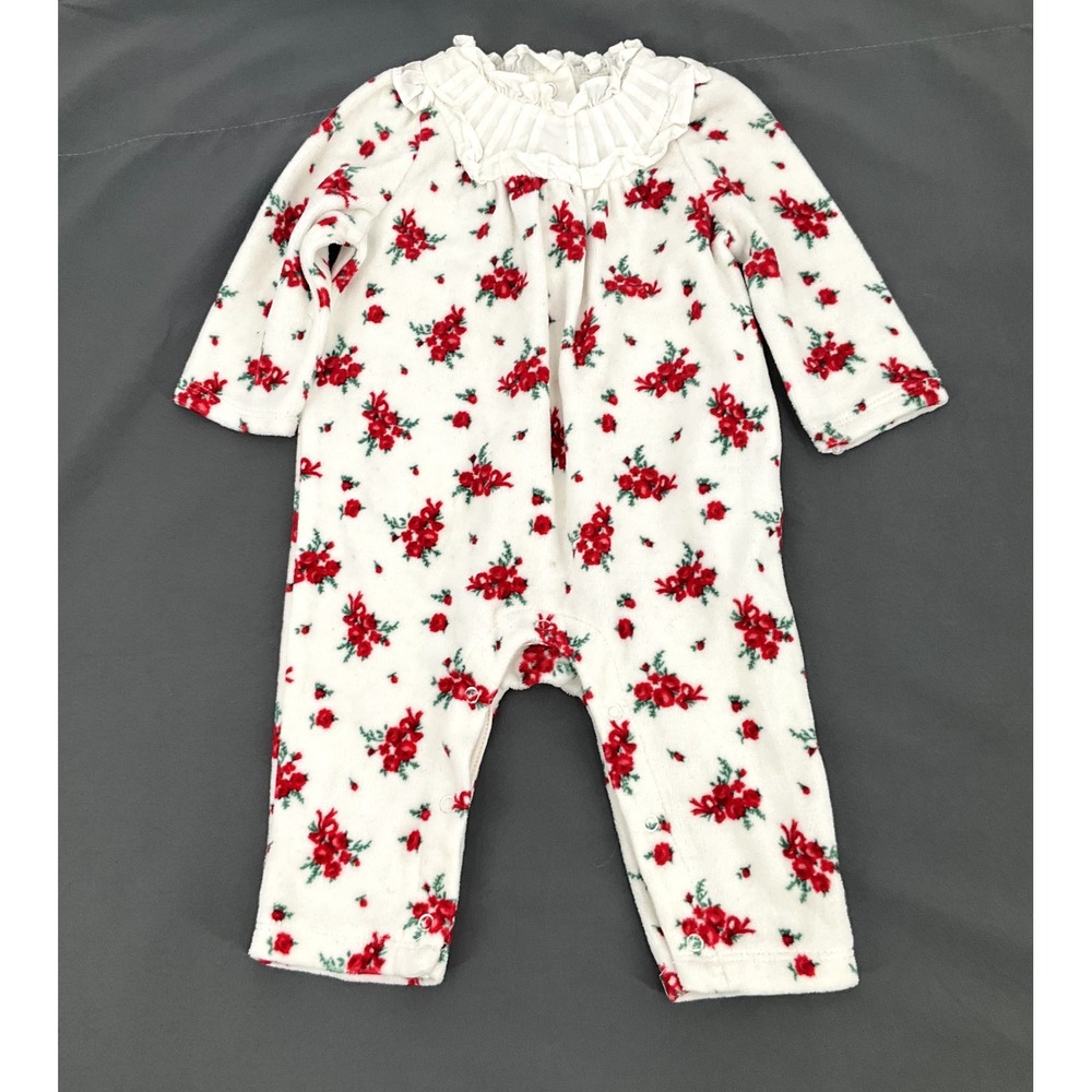 Janie and Jack Floral Long Sleeve Velvet High Neck One Piece Holiday Baby Girl
